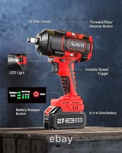 1000N. M(738ft-lbs) Cordless Impact Wrench 1/2 Inch Brushless with 2 x4.0Ah Battery