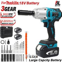 1200Nm Electric Cordless 1/2Impact Wrench Brushless Drill Gun For Makita BL1830