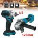 125mm 1/2 Cordless Brushless Impact Wrench Angle Grinder Tool Combo With 2battery