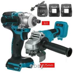 125mm Angle Grinder 520Nm Impact Wrench Brushless Cordless + 2Battery & Charger