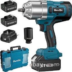 1300NM High Torque 1/2 Impact Wrench Brushless Cordless Battery Impact Gun Kit