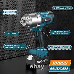 1300NM High Torque 1/2 Impact Wrench Brushless Cordless Battery Impact Gun Kit