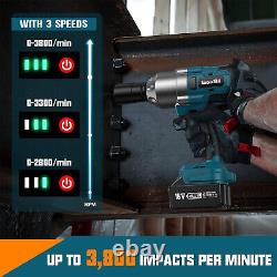 1300NM High Torque 1/2 Impact Wrench Brushless Cordless Battery Impact Gun Kit