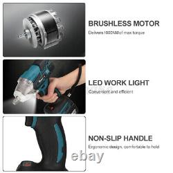 1600Nm Electric Cordless Brushless Impact Wrench Torque Tool WithBattery+ Charger