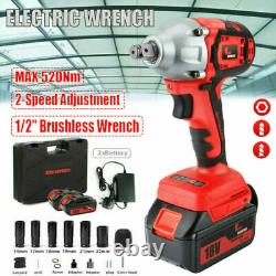 1/2 Driver 18V Cordless Impact Wrench Brushless & 2x 4.0Ah Battery + Charger UK