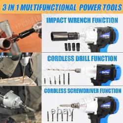 3IN1 Impact Wrench Electric Cordless Drill Driver Screwdriver Kit LED & Battery