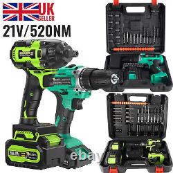 3 IN 1 21V 520 Nm Impact Wrench +45Nm Cordless Drill Set 4Batteries +Charger UK