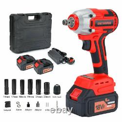 400NM Cordless Impact Wrench 1/2 Brushless Drive Drill Nut Gun 2 Lithium Battery