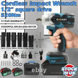 520Nm 1/2 Cordless Square Drive Lithium-Ion Impact Wrench WithCharger Gun Battery