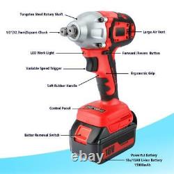 520Nm 1/2 Heavy Duty Cordless Impact Wrench Driver Rattle Nut Gun + 2 Battery
