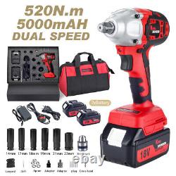 520Nm Brushless Cordless Electic Impact Wrench 1/2 Driver Rattle Gun 2 Batterys