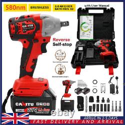 580NM 1/2 Cordless Electric Impact Brushless Wrench Driver&Socket w 2 Battery