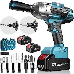 650Nm High Torque Cordless Impact Wrench 1/2 Brushless Car Impact Gun 2 Battery