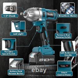 800N. M Torque Impact Gun 1/2 inch with 2X 4.0Ah Battery Brushless Impact Wrench