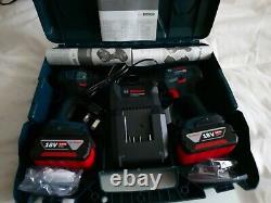 Bosch 18V Brushless Combi Drill & Impact Wrench Twin Pack + 2X5AH Battery +Case