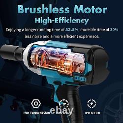 Brushless Cordless Impact Wrench 1/2inch High Torque 650Nm, 3300RPM, 2x4.0 Battery