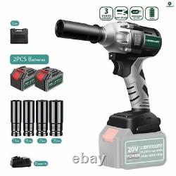 Brushless Cordless Impact Wrench 20V 4Ah 2 Batteries 1/2inch Driver High Torque