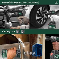 Brushless Cordless Impact Wrench 20V 4Ah 2 Batteries 1/2inch Driver High Torque