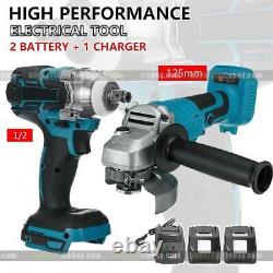 Brushless Electric Angle Grinder+18V Cordless Impact Wrench with 2 Battery