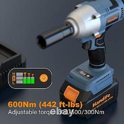 Brushless Impact Wrench 1/2 Inch 600Nm Cordless with 4.0Ah Battery 20V