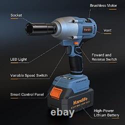 Brushless Impact Wrench 1/2 Inch 600Nm Cordless with 4.0Ah Battery 20V