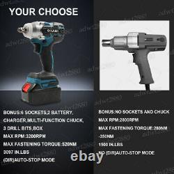 Cordless 520Nm 1/2 Square Drive Lithium-Ion Impact Wrench WithCharger Gun Battery