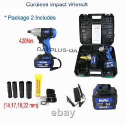 Cordless Brushless Impact Wrench Driver 1/2 Inch & 4 Sockets & 2x Batteries 12Ah