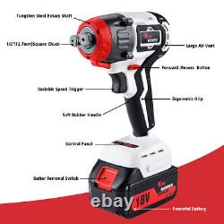 Cordless Impact Wrench 1/2 Driver Rattle Gun Socket & 2 Battery + Charger Set