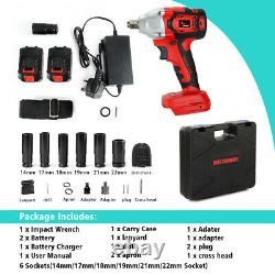 Cordless Impact Wrench 1/2 Impact Driver Ratchet Rattle Nut Gun With 2 Batteries