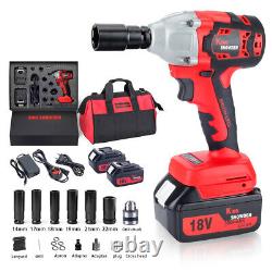 Cordless Impact Wrench 1/2 Impact Driver Ratchet Rattle Nut Gun With Batteries