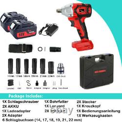 Cordless Impact Wrench 1/2in Brushless Drive Ratchet Nut Gun with Li-ion Battery