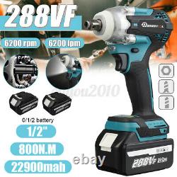 Cordless Impact Wrench LED 1/2'' Brushless Driver Ratchet Nut Gun WithBattery