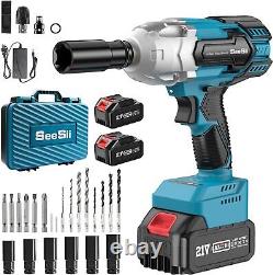 Cordless Impact Wrench, SeeSii Brushless Wrench 1/2 inch Max Torque