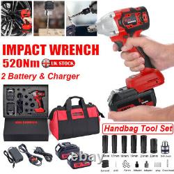 Electric Impact Wrench Torque Brushless Cordless Driver Rattle Gun 2 Battery Set