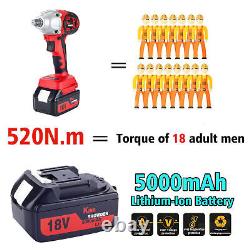 Electric Impact Wrench Torque Brushless Cordless Driver Rattle Gun 2 Battery Set