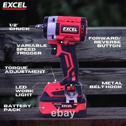 Excel 18V Cordless Brushless 1/2'' Impact Wrench with 2 x 5.0Ah Battery Charger