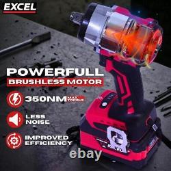 Excel 18V Cordless Brushless 1/2'' Impact Wrench with 2 x 5.0Ah Battery Charger