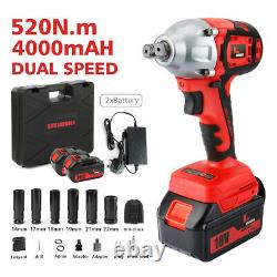 King Showden 520Nm Cordless Impact Wrench 1/2 Drive Ratchet Gun With2xBattery LED