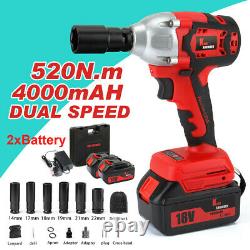 King Showden 520Nm Cordless Impact Wrench 1/2 Drive Ratchet Gun With2xBattery LED