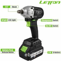 LETTON 21V Impact Wrench Kit Cordless with 1/2 Chuck, Brushless Motor