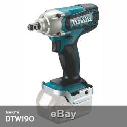 Makita DTW190Z Impact Wrench 18V 1/2 M8-M16 190Nm 3.3lb 2300Rpm 176mm Bare Tool