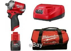 Milwaukee 2555-20 M12 FUEL Stubby 1/2 Impact Wrench Combo Kit New Free Shipping
