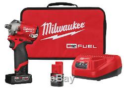 New Milwaukee M12 FUEL 1/2 dr Stubby Impact Wrench Kit, 250 ft-lbs #2555-22