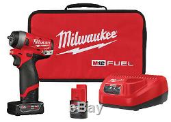 New Milwaukee M12 FUEL 1/4 dr Stubby Impact Wrench Kit, 100 ft-lbs #2552-22