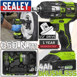 SEALEY IMPACT WRENCH BRUSHLESS 650Nm 1/2DR DEEP Impact Sockets 10mm 32mm 6PT