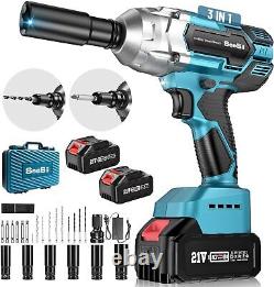 SeeSii Brushless Cordless Impact Wrench 1/2in Torque 650Nm, 3300RPM, 2x4.0 Battery