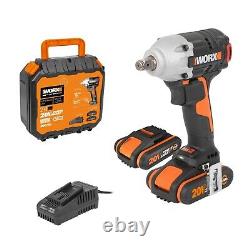 Translate this title in French: WORX WX272 20V Cordless Brushless Impact Wrench Drill x2 Battery Charger & Case

'Perceuse à choc sans fil WORX WX272 20V sans balais, avec 2 batteries, chargeur et boîtier'